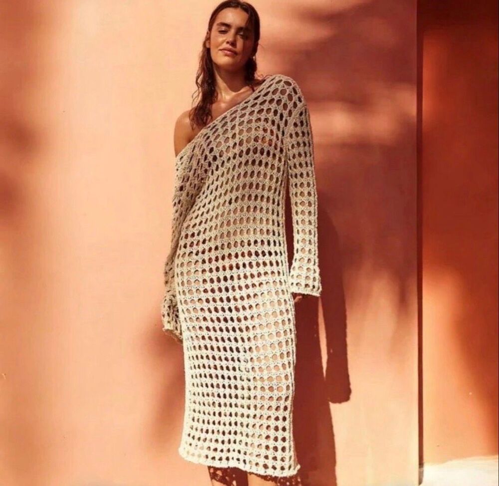 Free People Midi Beach Dress in Beige Size S